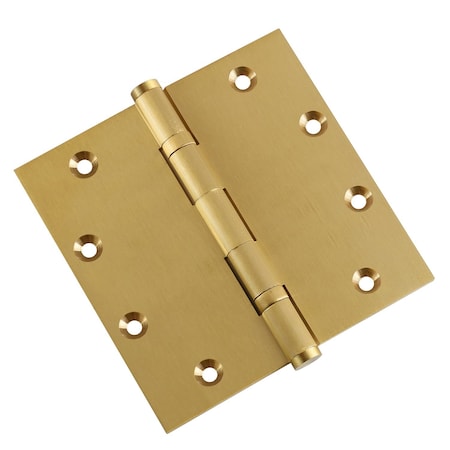Embassy 5 x 5 Solid Brass Ball Bearing Hinge, Satin Brass Finish with Flat Tips 5050BBUS4F-1